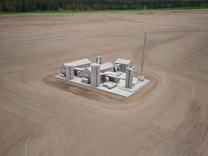 Small model of a building on a white surface.