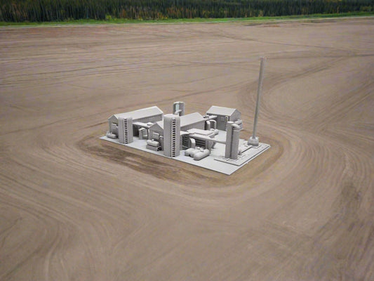 Small model of a building on a white surface.