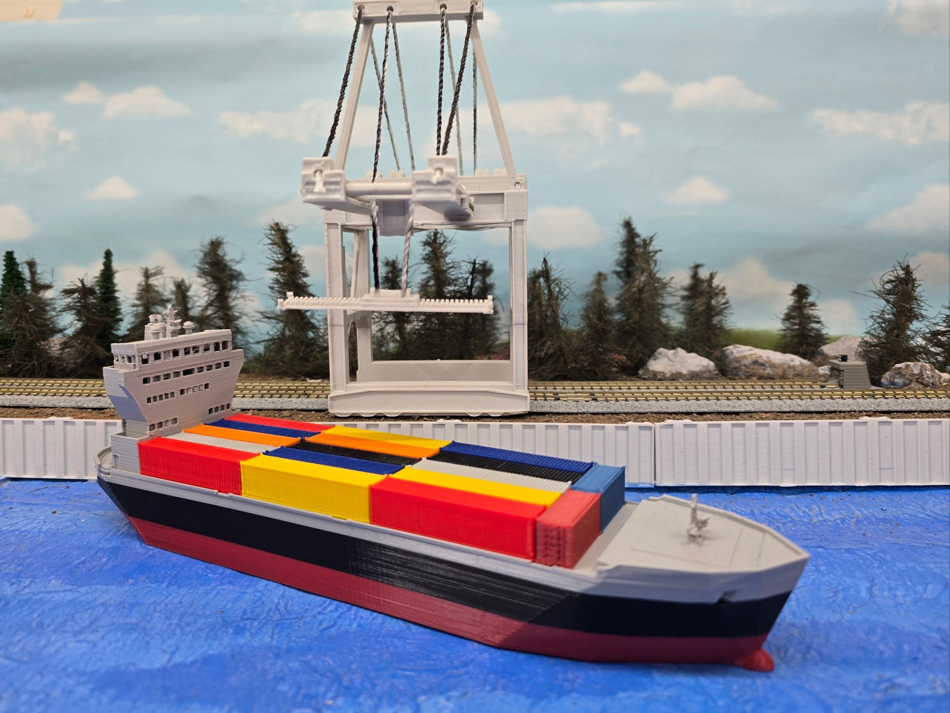 container ship with 17 containers on board the ship.