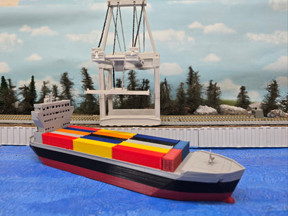 container ship with 17 containers on board the ship.