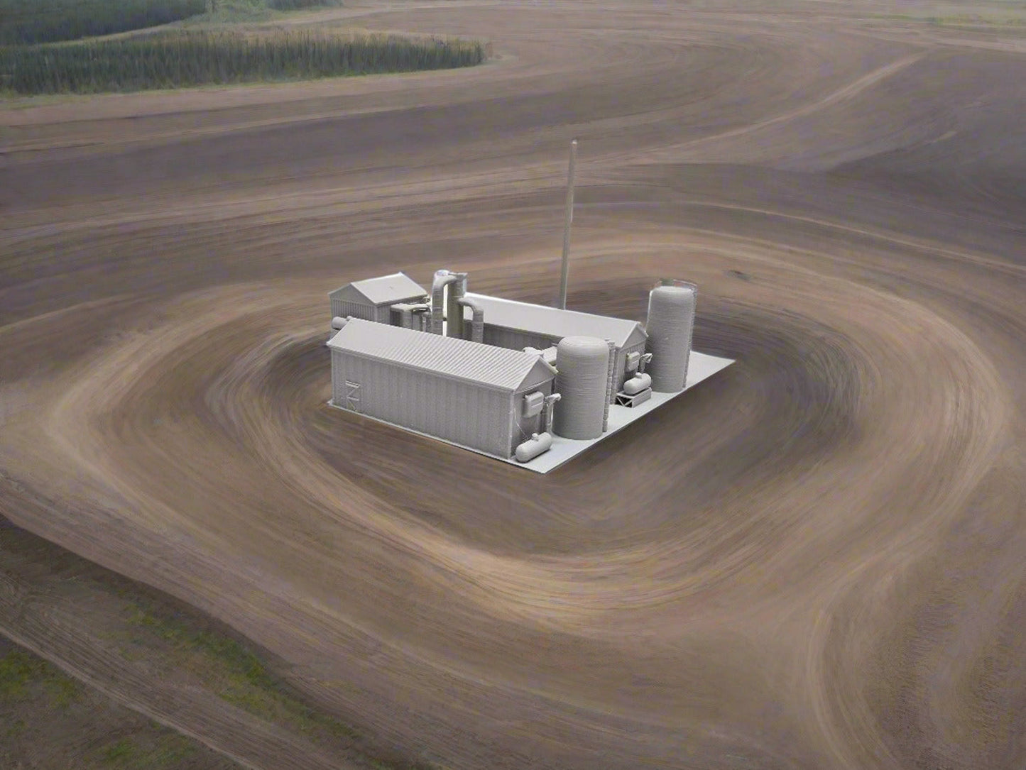 Model of a small industrial complex on a white surface 
