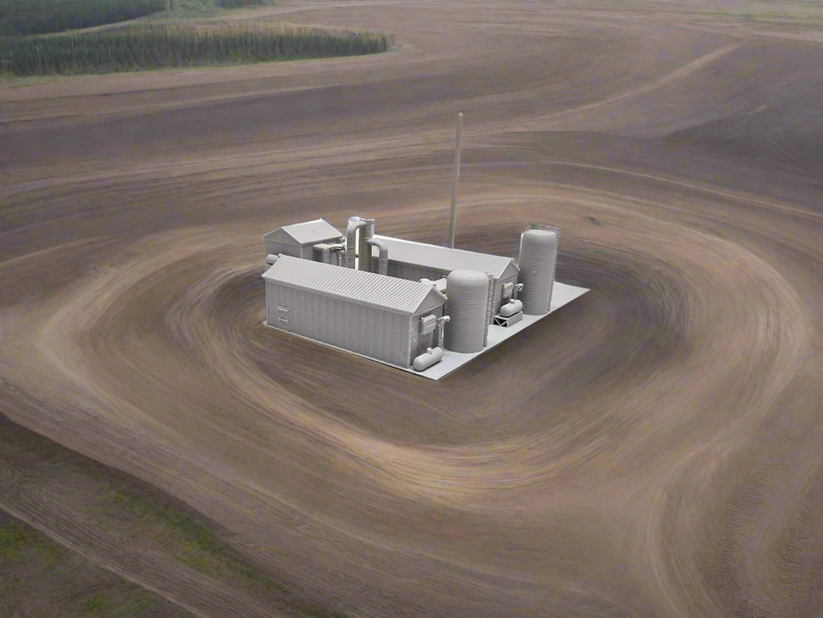 Model of a small industrial complex on a white surface 