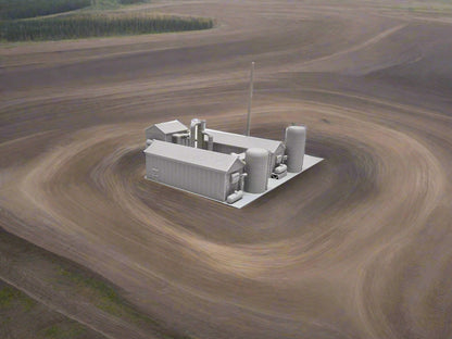 Model of a small industrial complex on a white surface 